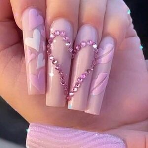 Pink Heart Nail Art Design